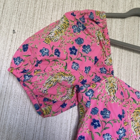Lilly Pulitzer 10 Kay Babydoll Dress Prosecco Pink Tigress Garden Puffy Sleeves - Picture 6 of 12